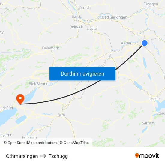 Othmarsingen to Tschugg map