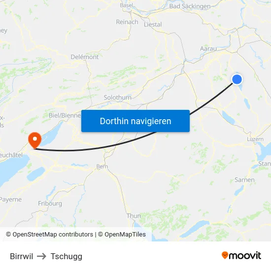 Birrwil to Tschugg map