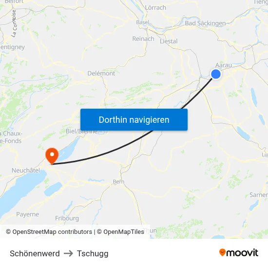 Schönenwerd to Tschugg map