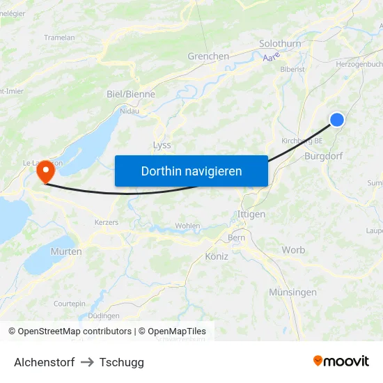 Alchenstorf to Tschugg map