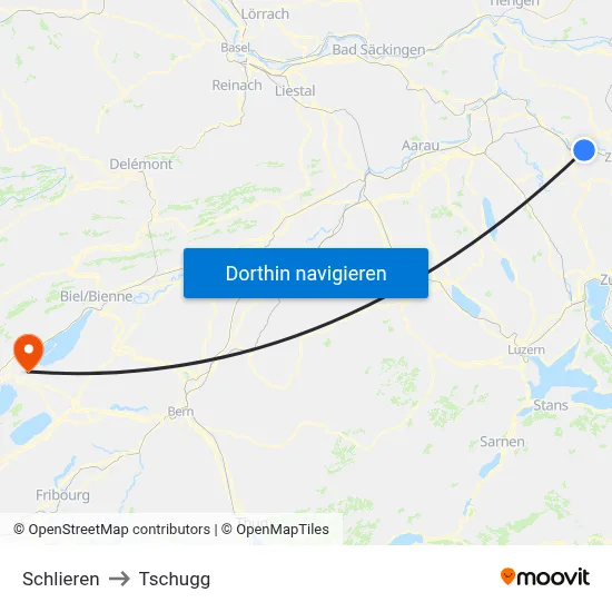 Schlieren to Tschugg map