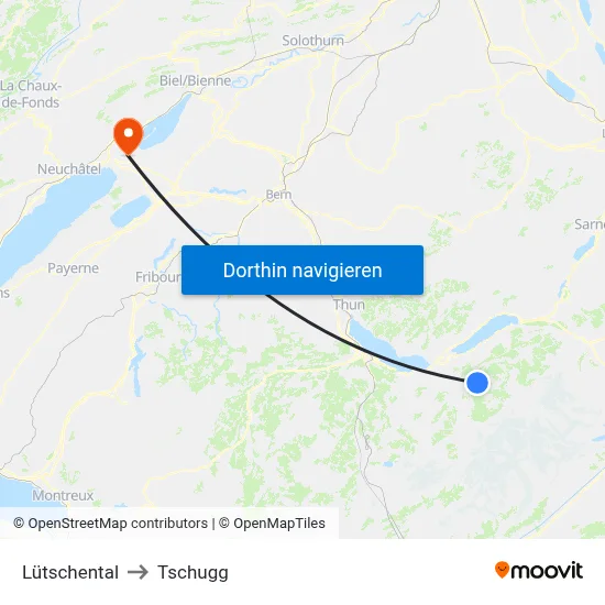 Lütschental to Tschugg map