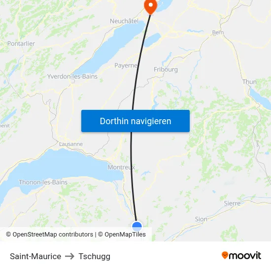 Saint-Maurice to Tschugg map