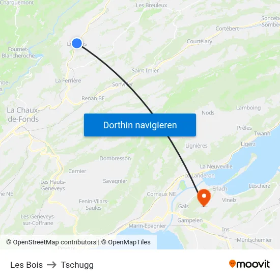 Les Bois to Tschugg map
