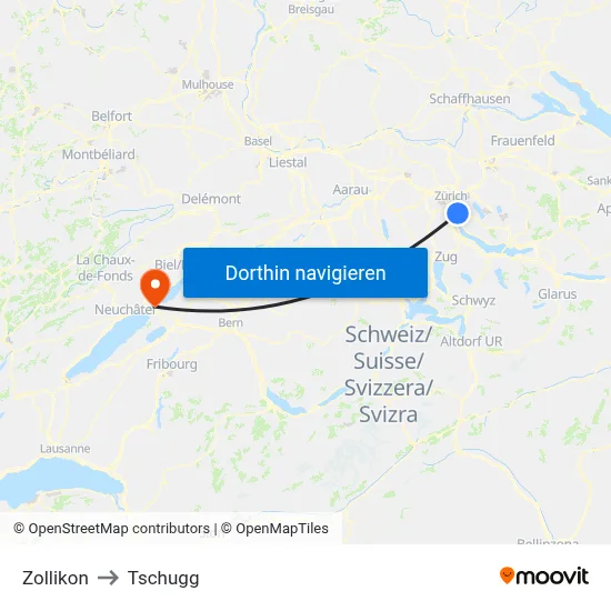 Zollikon to Tschugg map