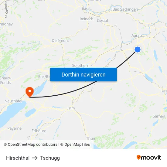Hirschthal to Tschugg map