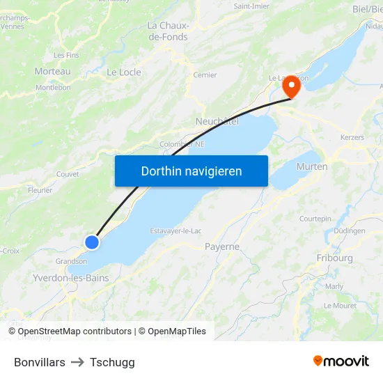 Bonvillars to Tschugg map