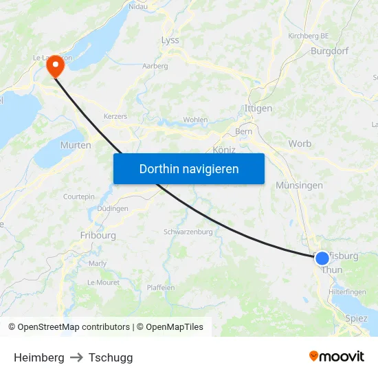 Heimberg to Tschugg map