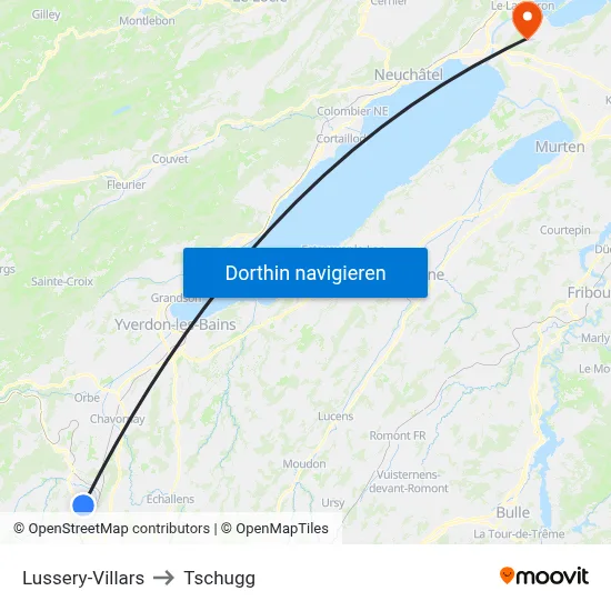 Lussery-Villars to Tschugg map