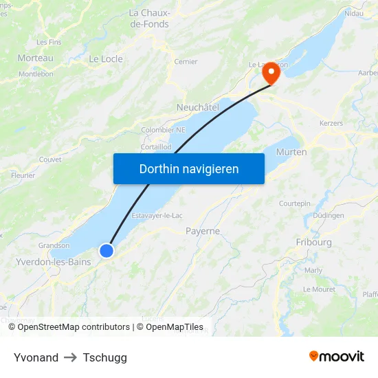 Yvonand to Tschugg map