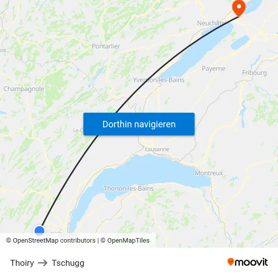 Thoiry to Tschugg map