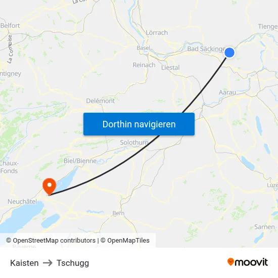 Kaisten to Tschugg map