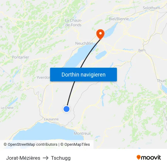 Jorat-Mézières to Tschugg map