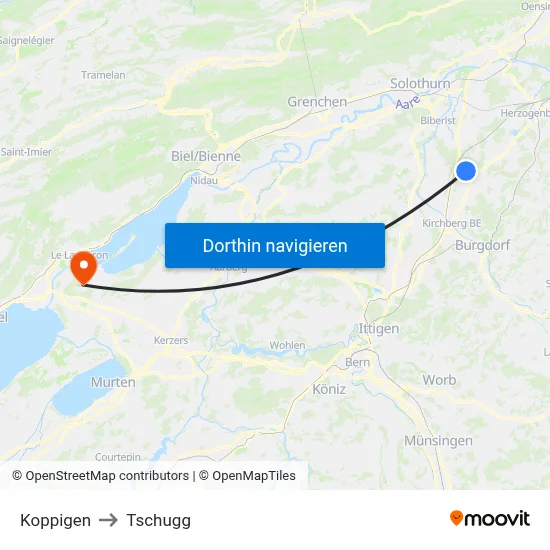 Koppigen to Tschugg map