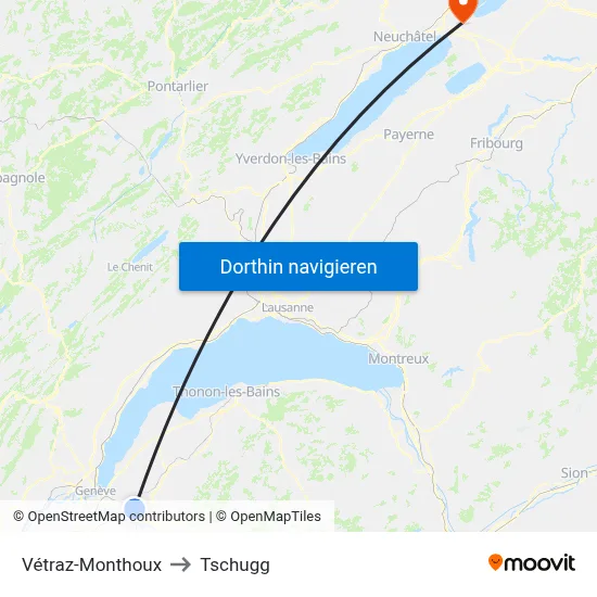 Vétraz-Monthoux to Tschugg map