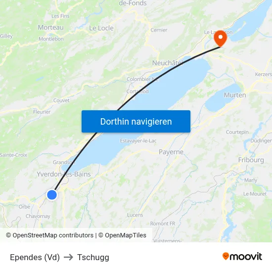 Ependes (Vd) to Tschugg map