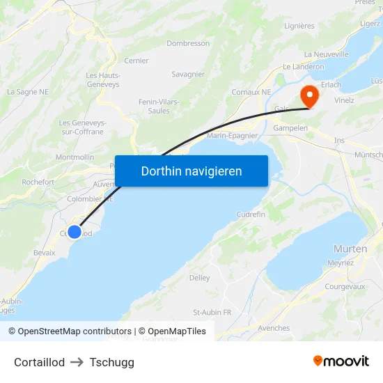Cortaillod to Tschugg map