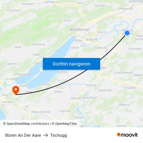 Büren An Der Aare to Tschugg map