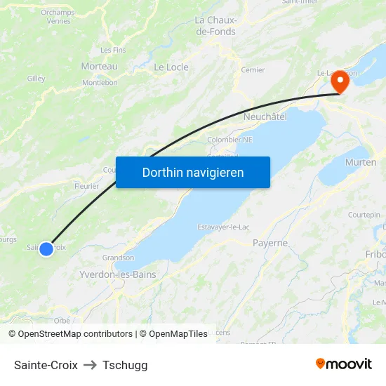 Sainte-Croix to Tschugg map