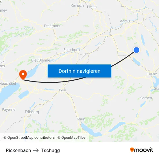 Rickenbach to Tschugg map