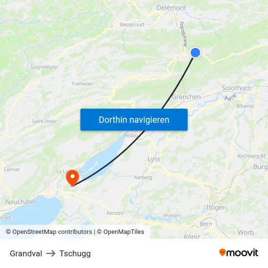 Grandval to Tschugg map