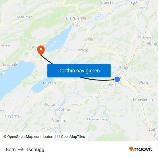 Bern to Tschugg map