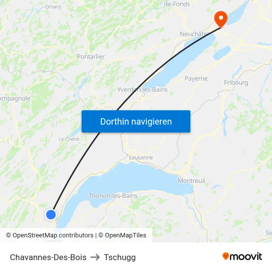 Chavannes-Des-Bois to Tschugg map