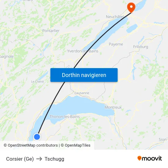 Corsier (Ge) to Tschugg map