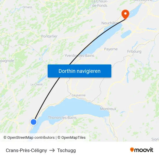 Crans-Près-Céligny to Tschugg map
