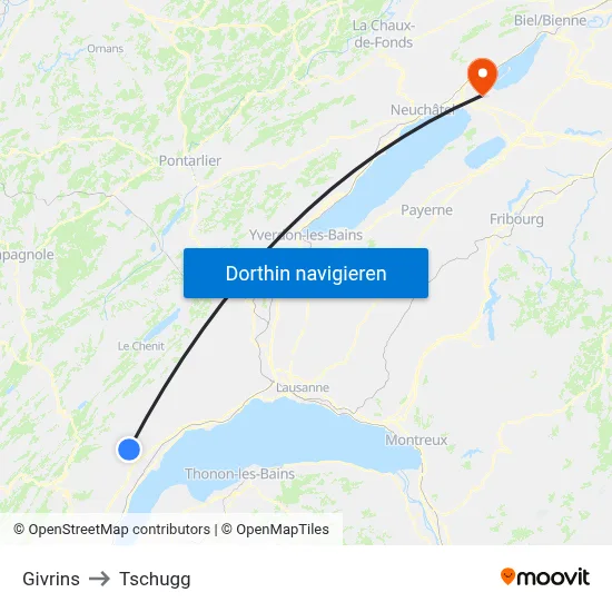 Givrins to Tschugg map