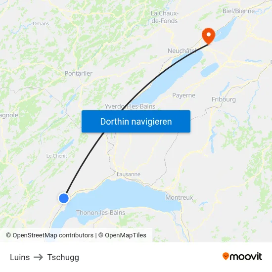 Luins to Tschugg map