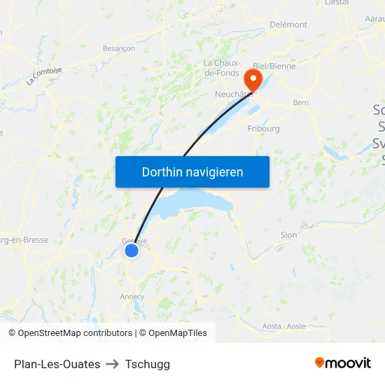 Plan-Les-Ouates to Tschugg map