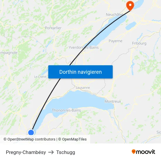 Pregny-Chambésy to Tschugg map