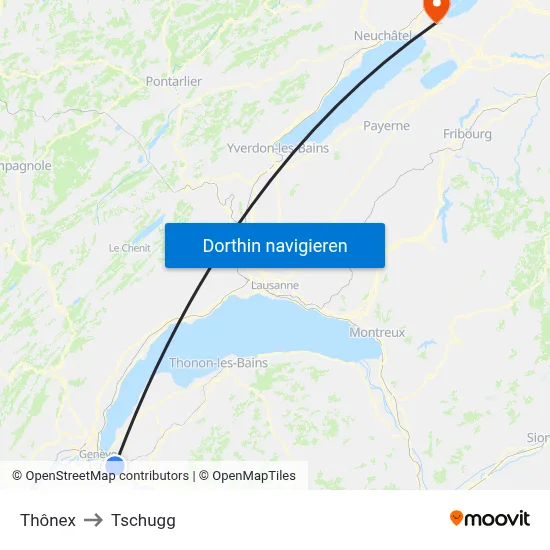 Thônex to Tschugg map