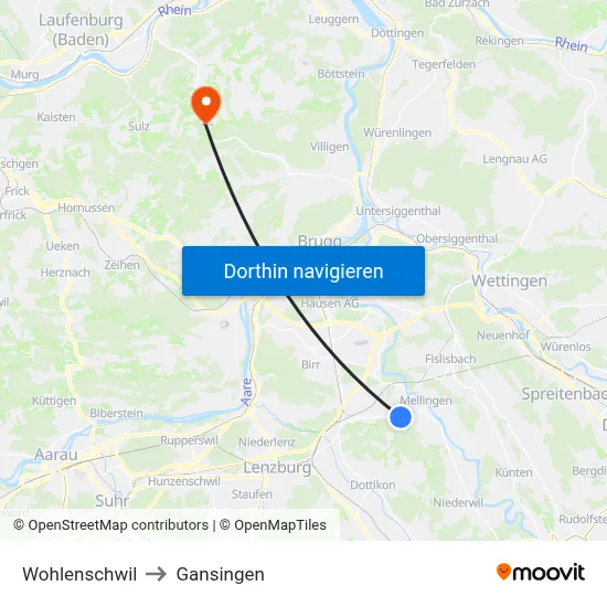 Wohlenschwil to Gansingen map