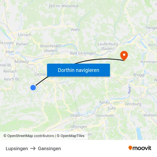 Lupsingen to Gansingen map