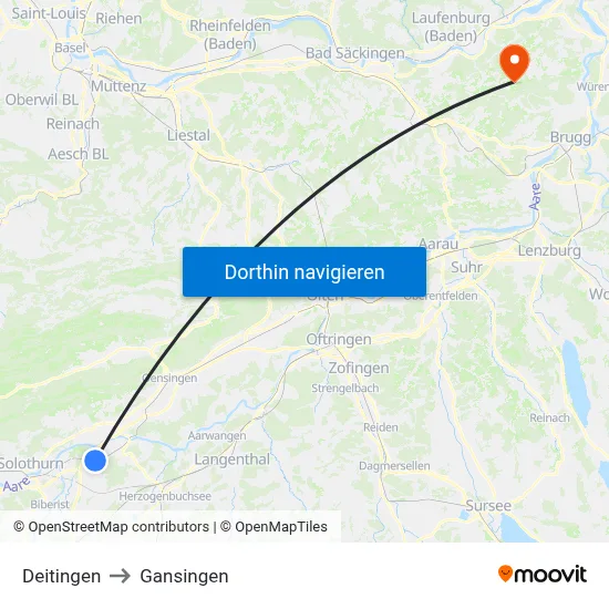 Deitingen to Gansingen map