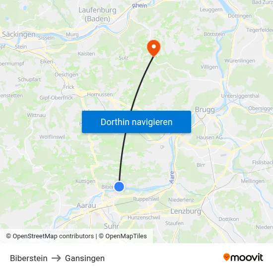Biberstein to Gansingen map