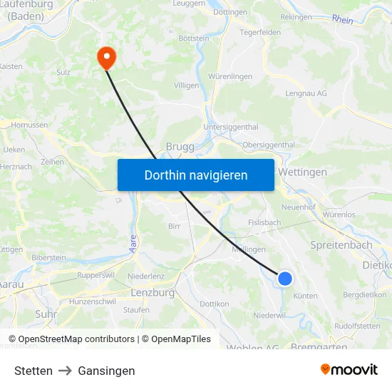 Stetten to Gansingen map