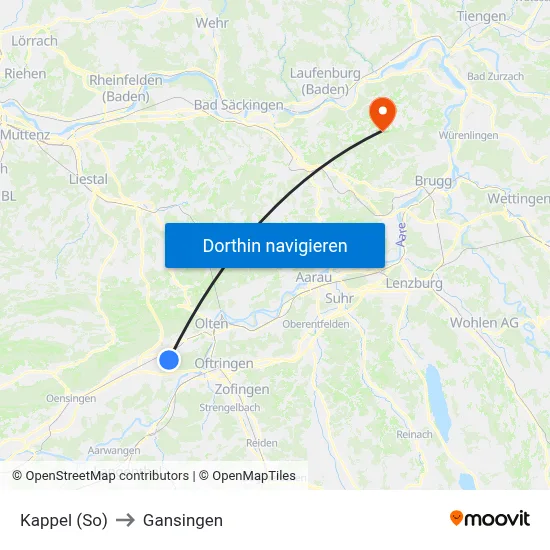 Kappel (So) to Gansingen map