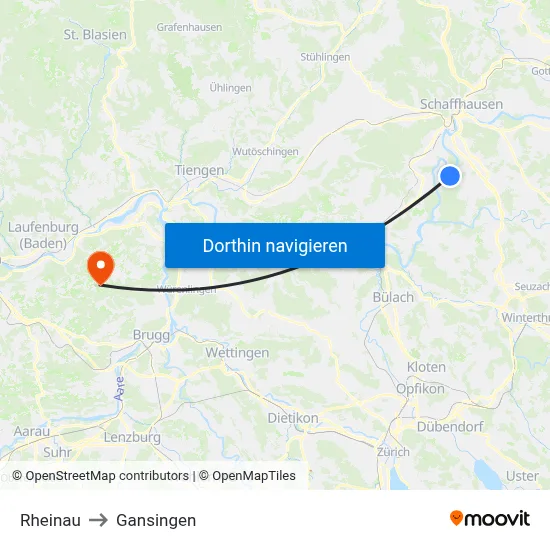 Rheinau to Gansingen map