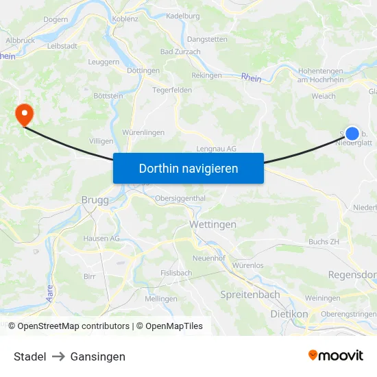 Stadel to Gansingen map