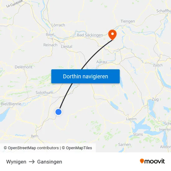 Wynigen to Gansingen map