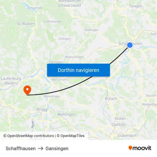 Schaffhausen to Gansingen map