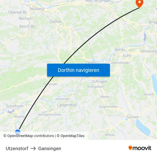 Utzenstorf to Gansingen map