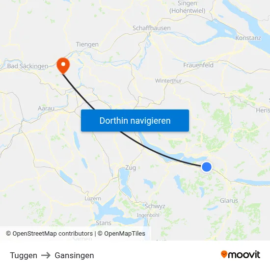 Tuggen to Gansingen map