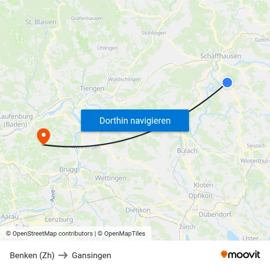 Benken (Zh) to Gansingen map