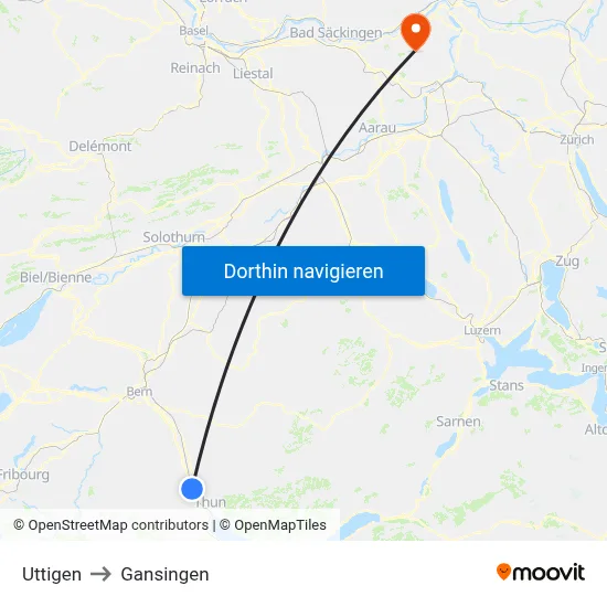 Uttigen to Gansingen map