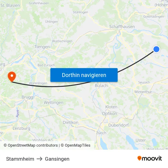 Stammheim to Gansingen map