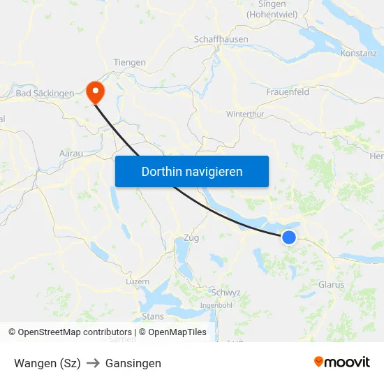 Wangen (Sz) to Gansingen map
